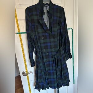 Torrid double breasted trench coat. Tartan plaid (blue & green). Torrid size 2.